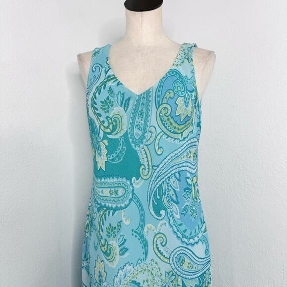 Vintage 90s Y2K Paisley Blue Sleeveless Maxi Dress Size 14 - Picture 3 of 8